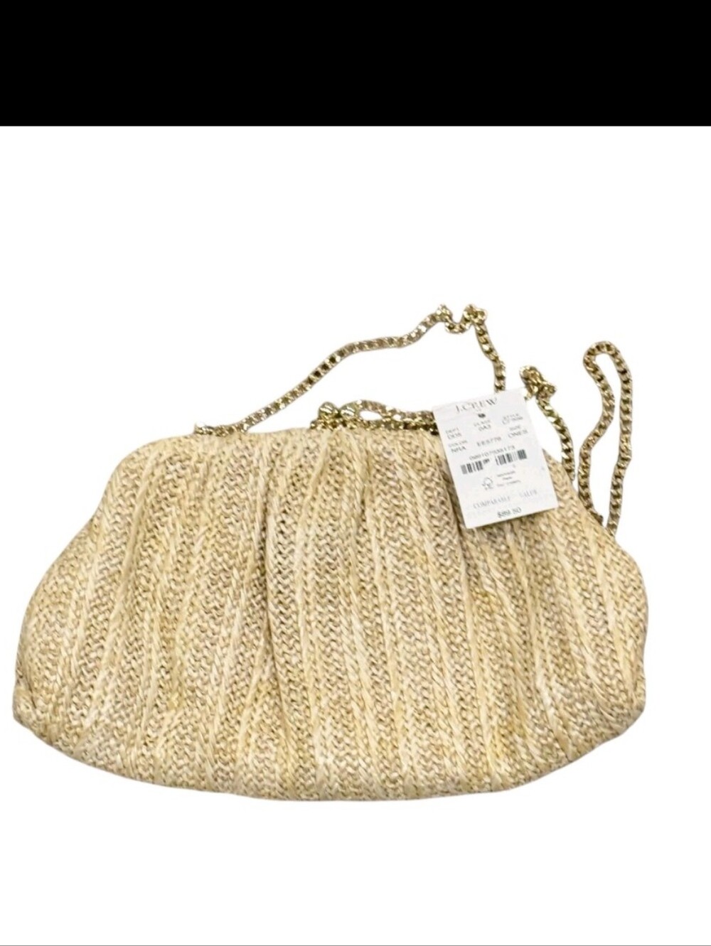 J. Crew Jeweled Woven Clutch Crossbody With Chain Strap Natural Raffia NWT - Picture 3 of 11